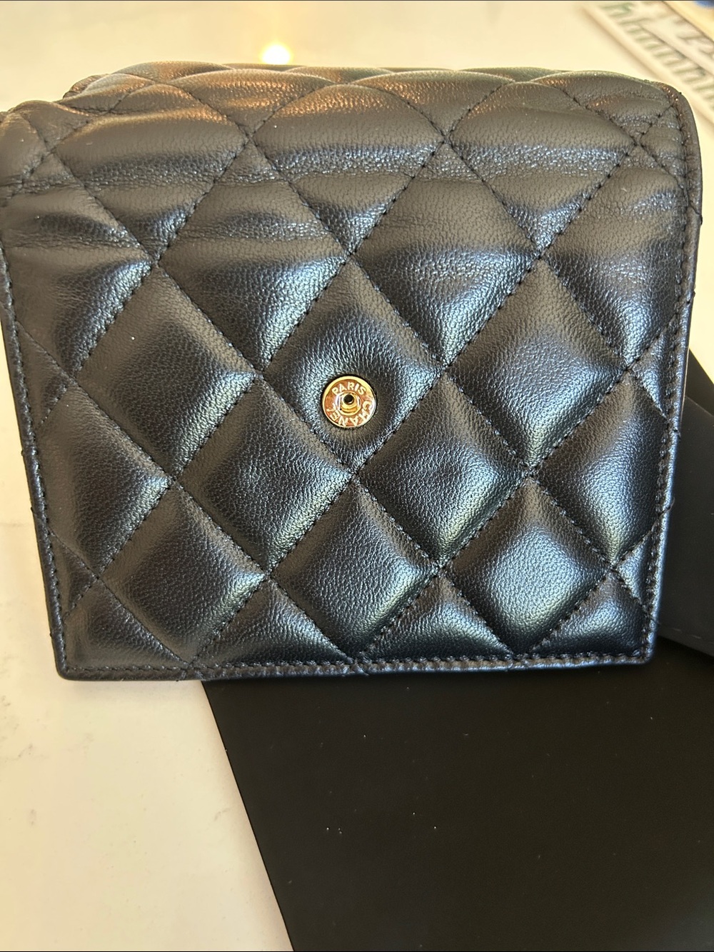 CHANEL Petite Maroquinerie Black Quilted Leather Mini Wallet with Gold CC NWOT! - Picture 11 of 16